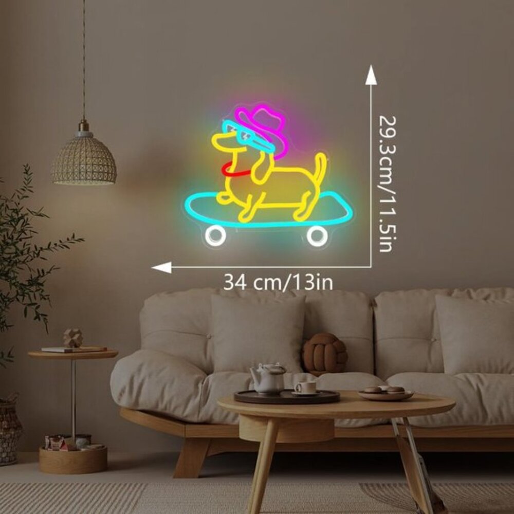 New Skateboard Dog Neon Sign, Dimmable LED Wall Light for Room Decor & Pet Shop - Picture 5 of 7